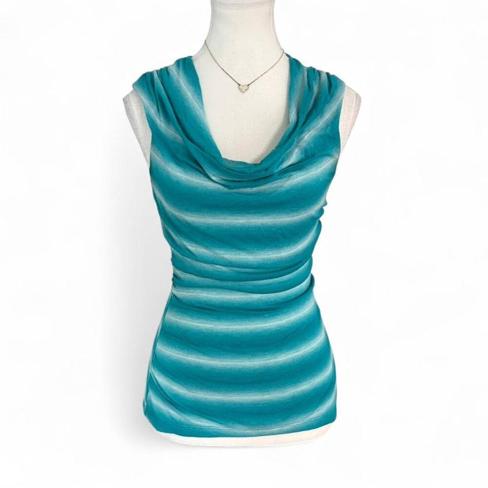 IZ Byer 2000s Blue and white striped cowl neck tank top Aztec print back size S